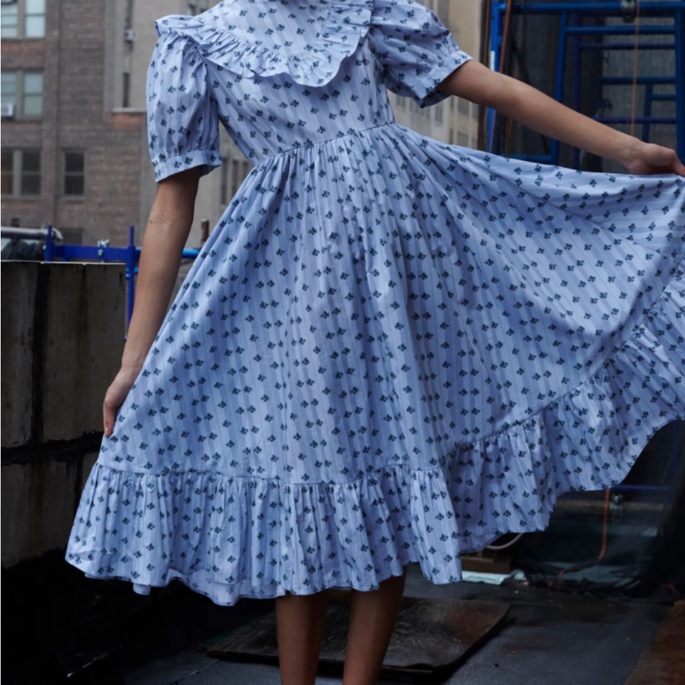 Batsheva May Dress Light Blue Floral Midi Dress